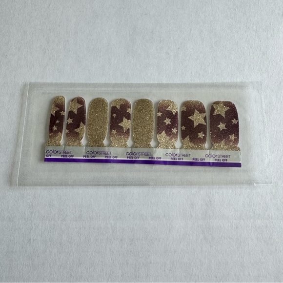 *Exclusive* Color Street: Starlit Soirée | Gold Burgundy Stars Glitter Gradient - Picture 5 of 9